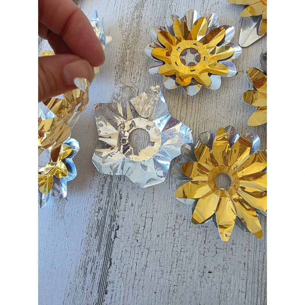 Vintage gold reflector foil ornament holder Xmas decor